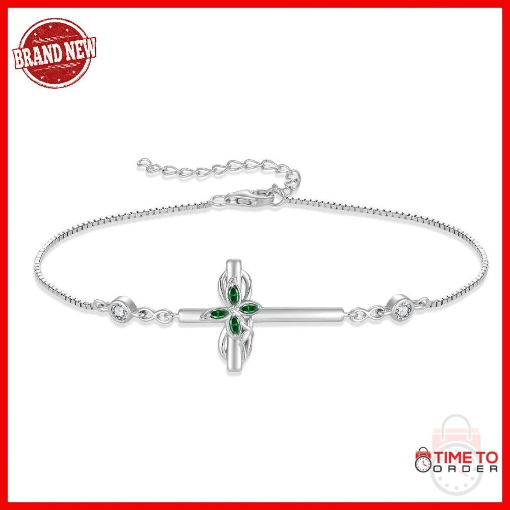 Sterling Silver Infinity Cross Butterfly Birthstone Link Bracelet 925